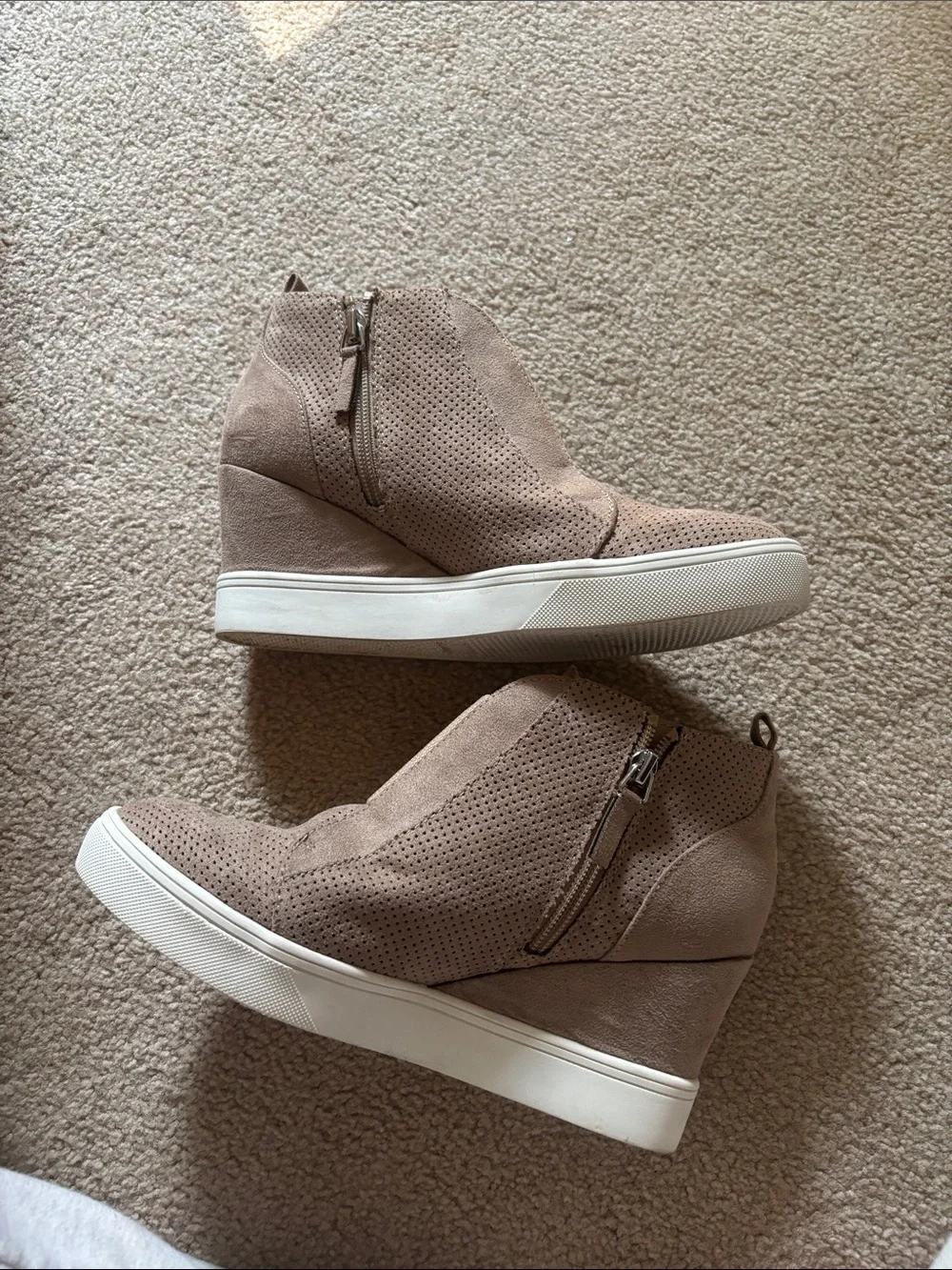 MIA Taupe Perforated Wedge Slip-On Sneakers